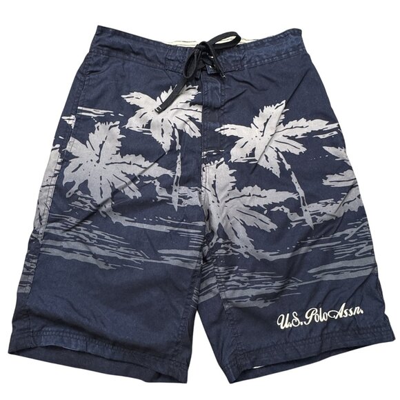 US Polo Assn Mens Dark Blue Hawaiian Board Shorts Swimwear Fully Lined Size L - Picture 1 of 12